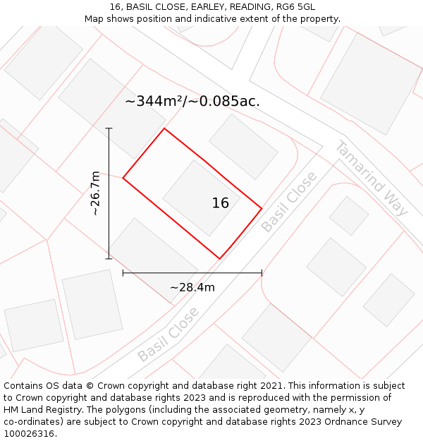16, BASIL CLOSE, EARLEY, READING, RG6 5GL: Plot and title map
