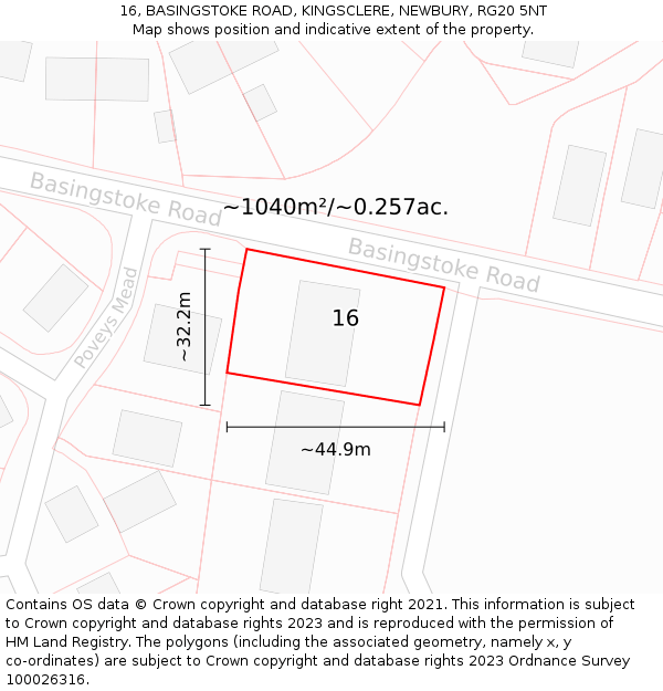 16, BASINGSTOKE ROAD, KINGSCLERE, NEWBURY, RG20 5NT: Plot and title map