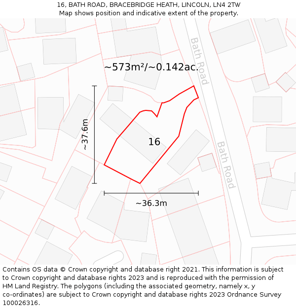 16, BATH ROAD, BRACEBRIDGE HEATH, LINCOLN, LN4 2TW: Plot and title map
