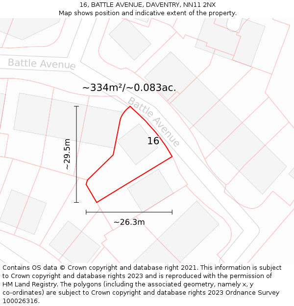 16, BATTLE AVENUE, DAVENTRY, NN11 2NX: Plot and title map