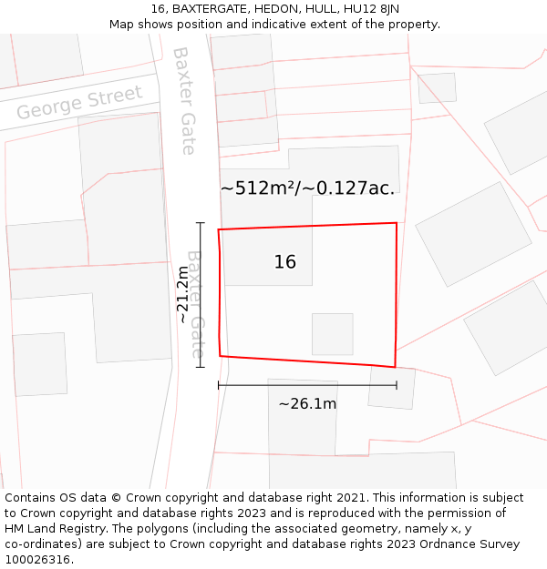 16, BAXTERGATE, HEDON, HULL, HU12 8JN: Plot and title map