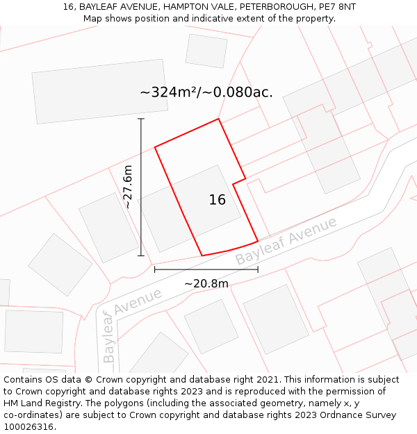 16, BAYLEAF AVENUE, HAMPTON VALE, PETERBOROUGH, PE7 8NT: Plot and title map