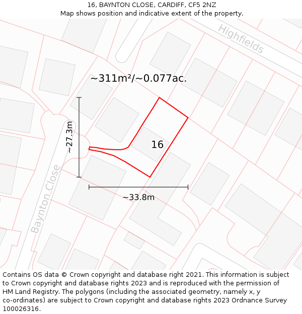 16, BAYNTON CLOSE, CARDIFF, CF5 2NZ: Plot and title map
