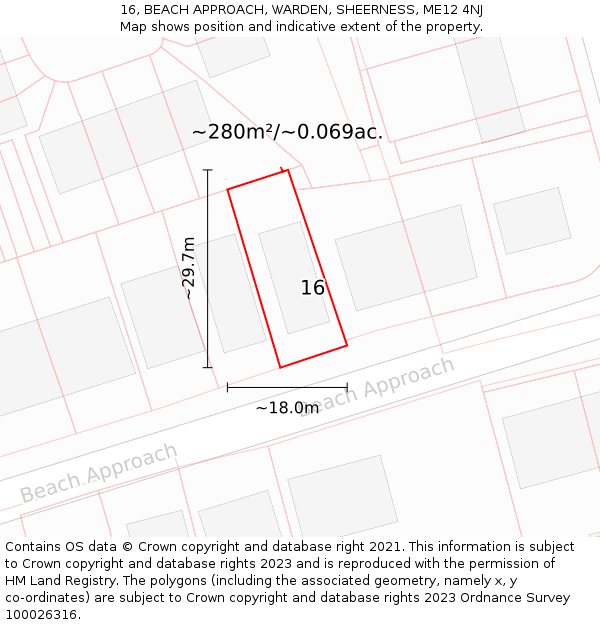 16, BEACH APPROACH, WARDEN, SHEERNESS, ME12 4NJ: Plot and title map