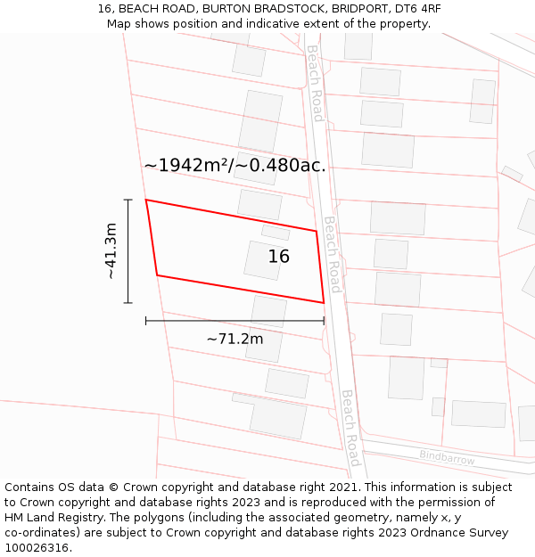 16, BEACH ROAD, BURTON BRADSTOCK, BRIDPORT, DT6 4RF: Plot and title map