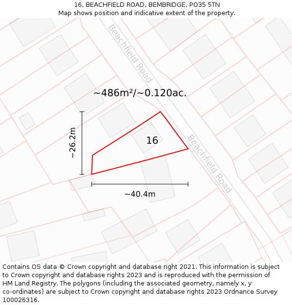 16, BEACHFIELD ROAD, BEMBRIDGE, PO35 5TN: Plot and title map