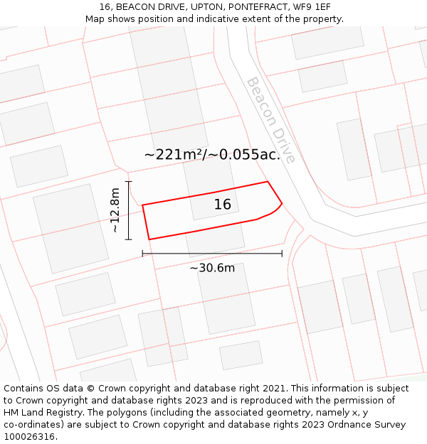 16, BEACON DRIVE, UPTON, PONTEFRACT, WF9 1EF: Plot and title map