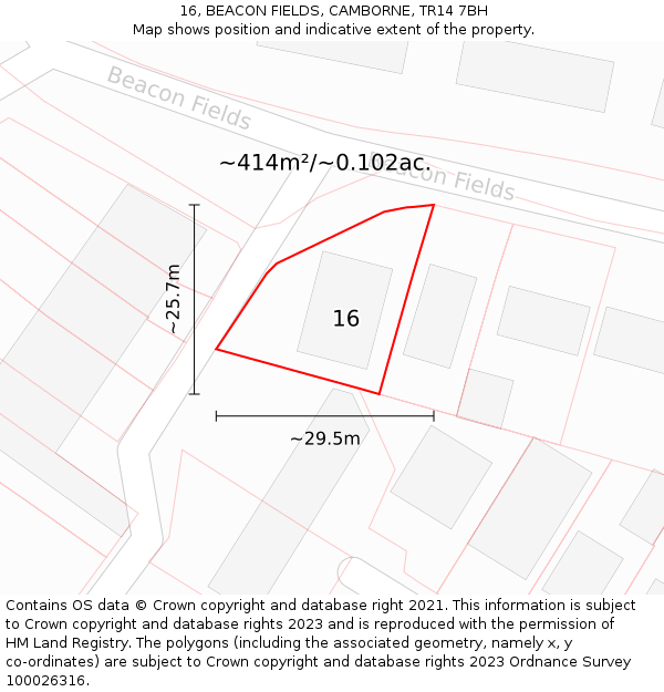 16, BEACON FIELDS, CAMBORNE, TR14 7BH: Plot and title map
