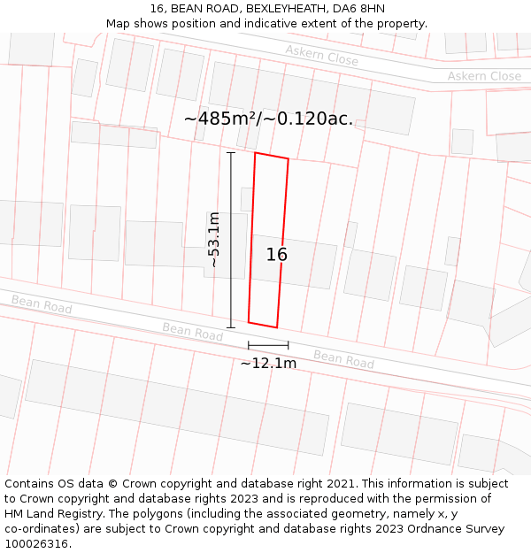 16, BEAN ROAD, BEXLEYHEATH, DA6 8HN: Plot and title map