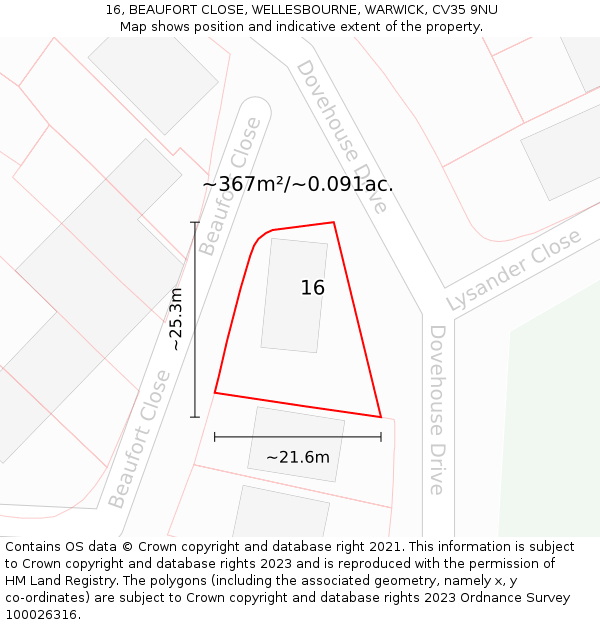 16, BEAUFORT CLOSE, WELLESBOURNE, WARWICK, CV35 9NU: Plot and title map