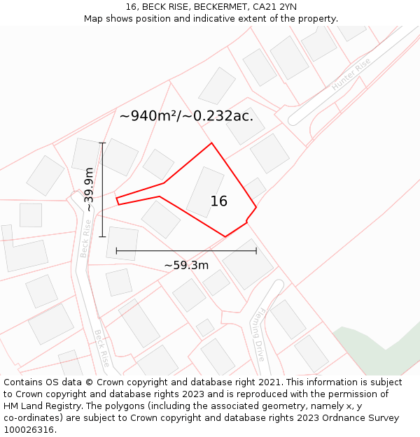 16, BECK RISE, BECKERMET, CA21 2YN: Plot and title map