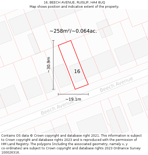 16, BEECH AVENUE, RUISLIP, HA4 8UQ: Plot and title map