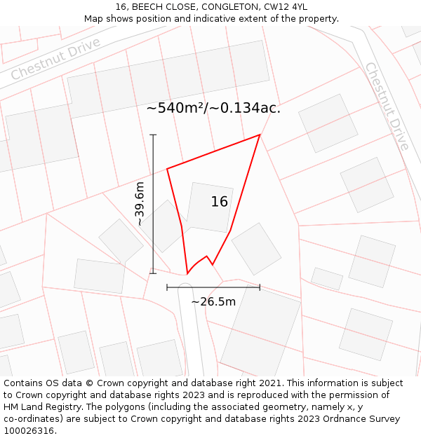 16, BEECH CLOSE, CONGLETON, CW12 4YL: Plot and title map