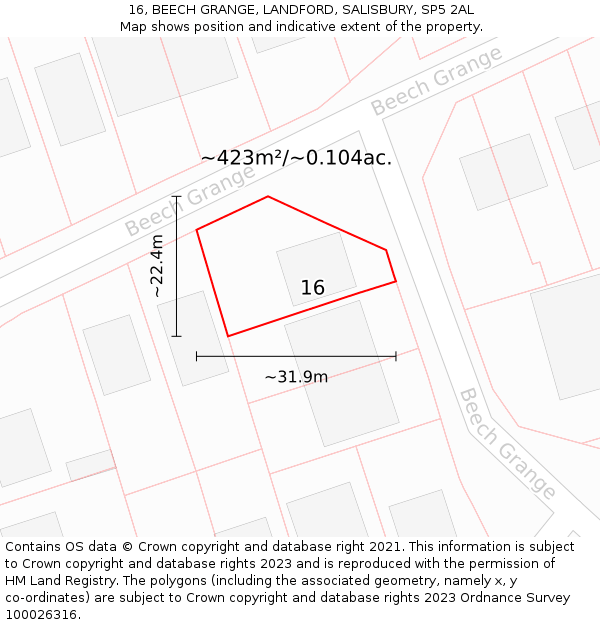16, BEECH GRANGE, LANDFORD, SALISBURY, SP5 2AL: Plot and title map