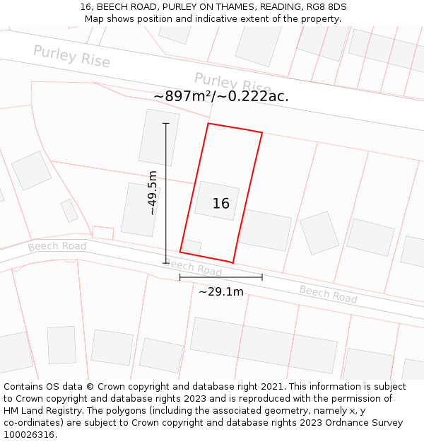 16, BEECH ROAD, PURLEY ON THAMES, READING, RG8 8DS: Plot and title map