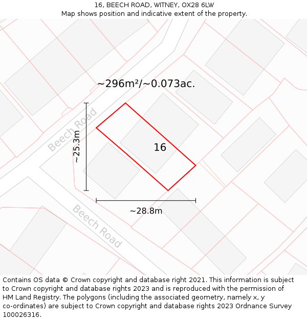 16, BEECH ROAD, WITNEY, OX28 6LW: Plot and title map