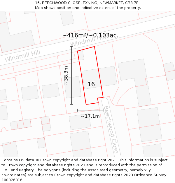 16, BEECHWOOD CLOSE, EXNING, NEWMARKET, CB8 7EL: Plot and title map