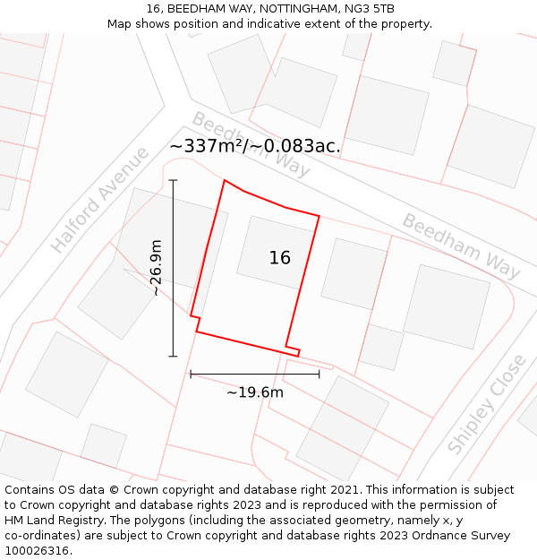 16, BEEDHAM WAY, NOTTINGHAM, NG3 5TB: Plot and title map