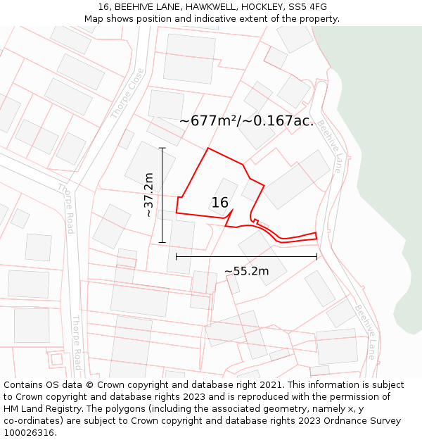 16, BEEHIVE LANE, HAWKWELL, HOCKLEY, SS5 4FG: Plot and title map