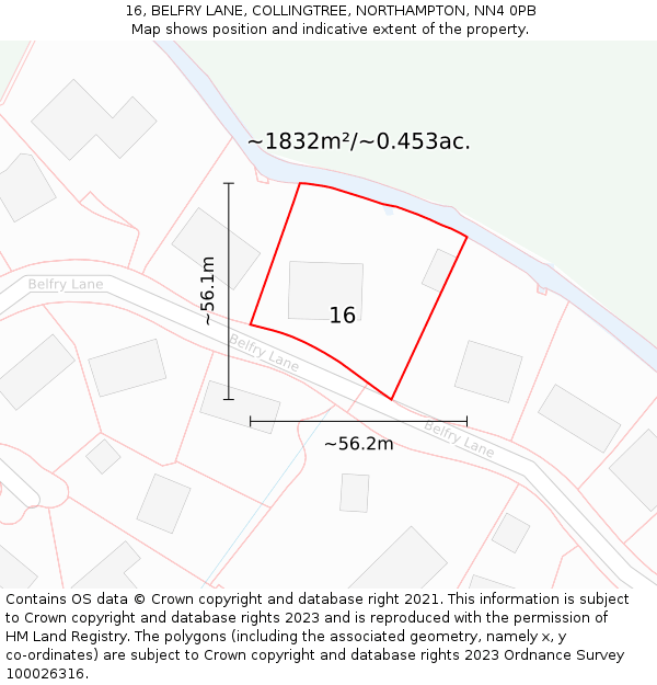 16, BELFRY LANE, COLLINGTREE, NORTHAMPTON, NN4 0PB: Plot and title map