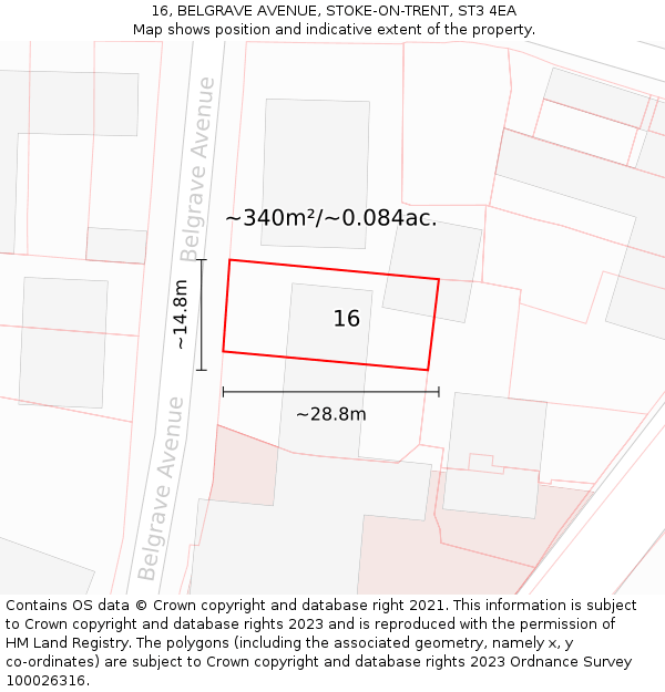 16, BELGRAVE AVENUE, STOKE-ON-TRENT, ST3 4EA: Plot and title map