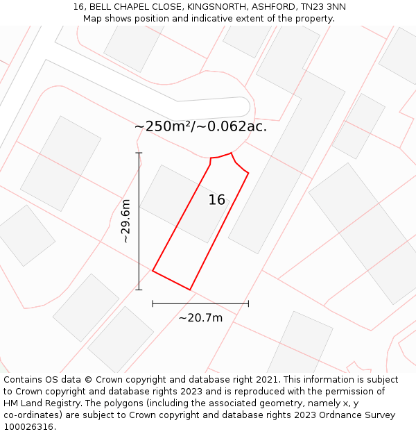 16, BELL CHAPEL CLOSE, KINGSNORTH, ASHFORD, TN23 3NN: Plot and title map
