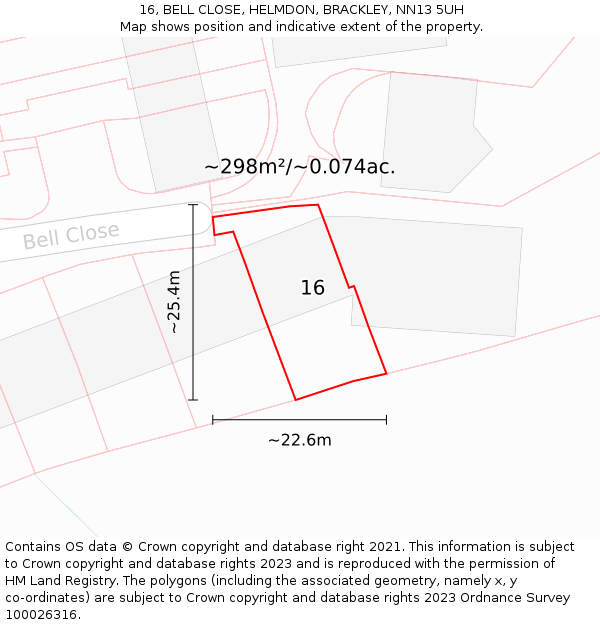 16, BELL CLOSE, HELMDON, BRACKLEY, NN13 5UH: Plot and title map