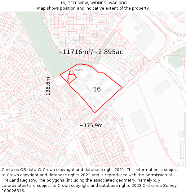 16, BELL VIEW, WIDNES, WA8 9BG: Plot and title map