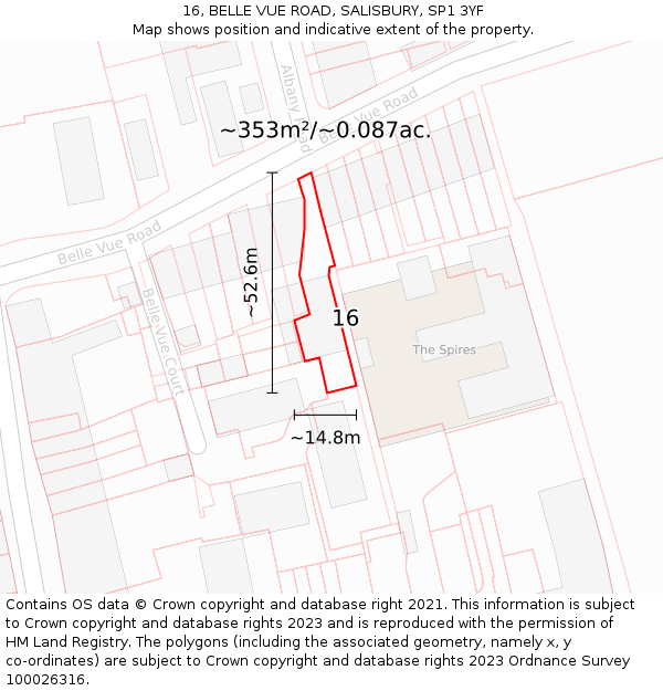 16, BELLE VUE ROAD, SALISBURY, SP1 3YF: Plot and title map