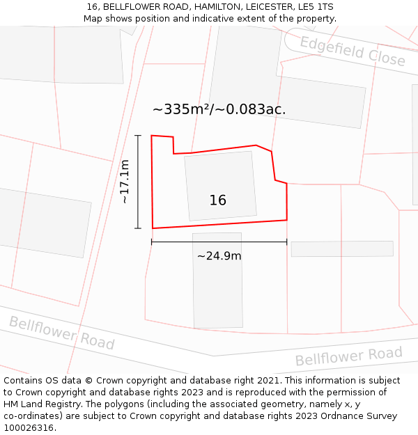 16, BELLFLOWER ROAD, HAMILTON, LEICESTER, LE5 1TS: Plot and title map