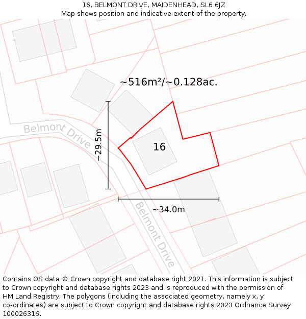 16, BELMONT DRIVE, MAIDENHEAD, SL6 6JZ: Plot and title map