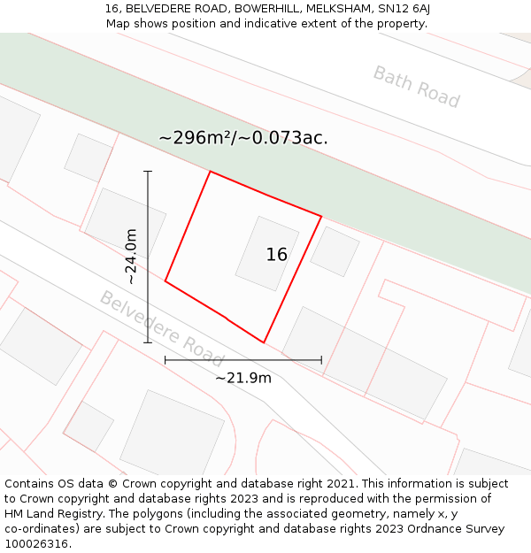 16, BELVEDERE ROAD, BOWERHILL, MELKSHAM, SN12 6AJ: Plot and title map