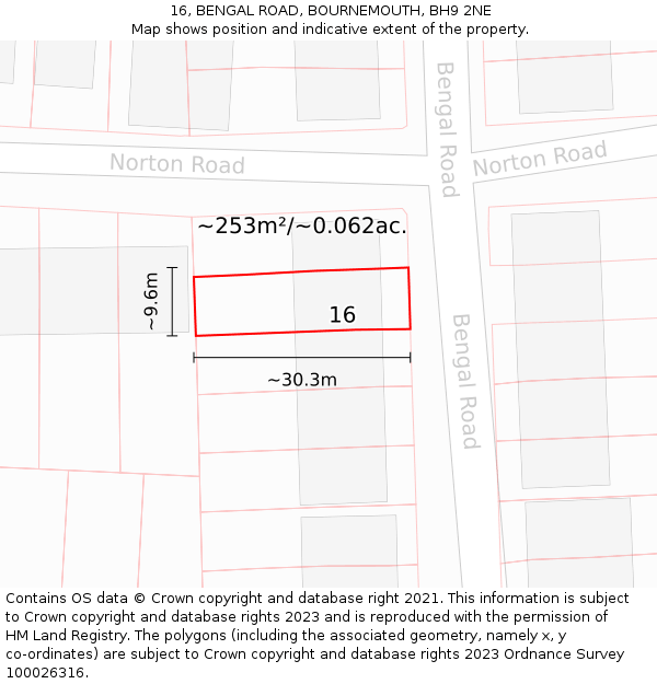 16, BENGAL ROAD, BOURNEMOUTH, BH9 2NE: Plot and title map