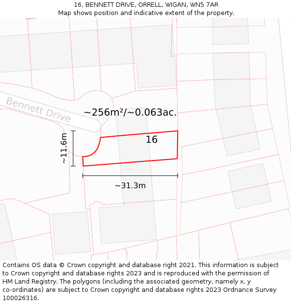 16, BENNETT DRIVE, ORRELL, WIGAN, WN5 7AR: Plot and title map