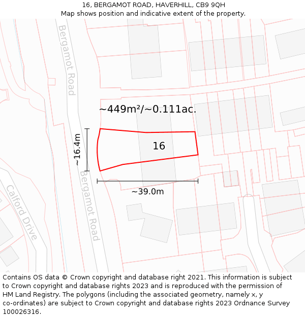 16, BERGAMOT ROAD, HAVERHILL, CB9 9QH: Plot and title map