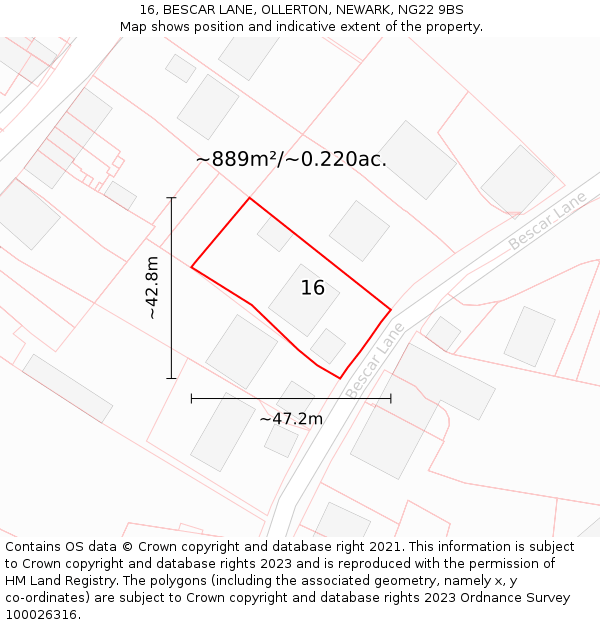 16, BESCAR LANE, OLLERTON, NEWARK, NG22 9BS: Plot and title map