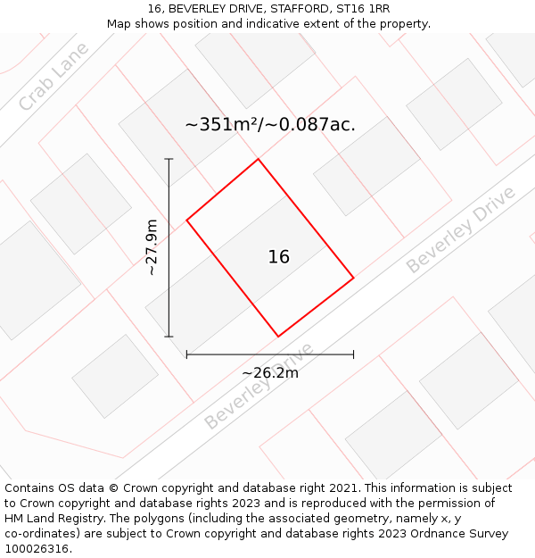 16, BEVERLEY DRIVE, STAFFORD, ST16 1RR: Plot and title map