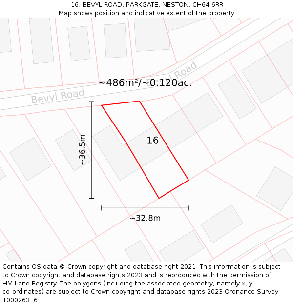 16, BEVYL ROAD, PARKGATE, NESTON, CH64 6RR: Plot and title map