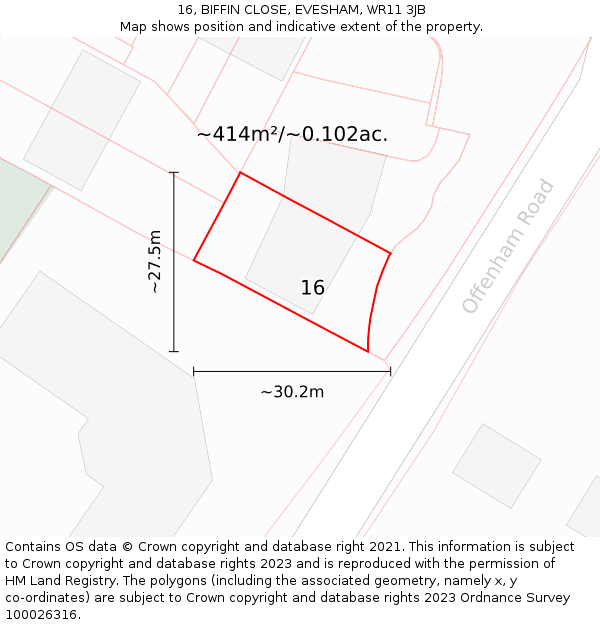 16, BIFFIN CLOSE, EVESHAM, WR11 3JB: Plot and title map