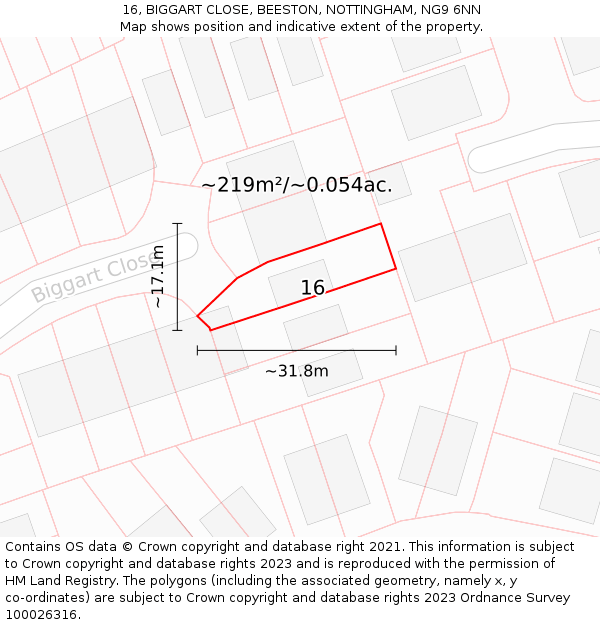 16, BIGGART CLOSE, BEESTON, NOTTINGHAM, NG9 6NN: Plot and title map