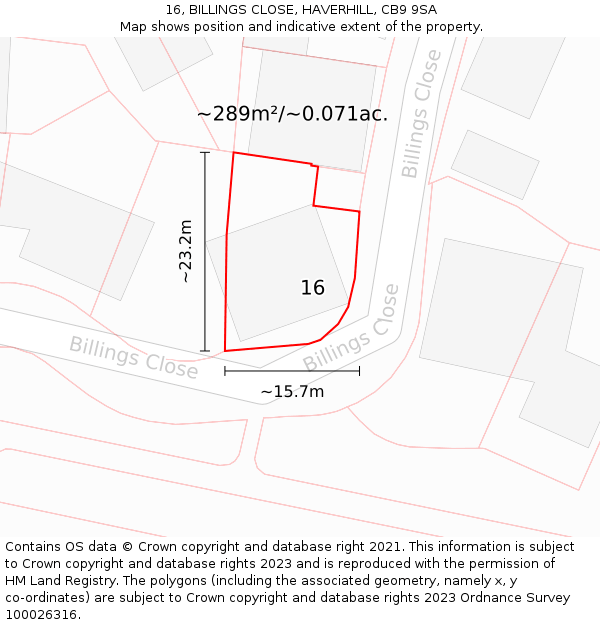 16, BILLINGS CLOSE, HAVERHILL, CB9 9SA: Plot and title map