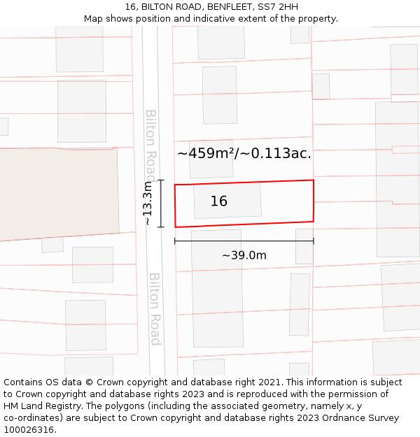 16, BILTON ROAD, BENFLEET, SS7 2HH: Plot and title map