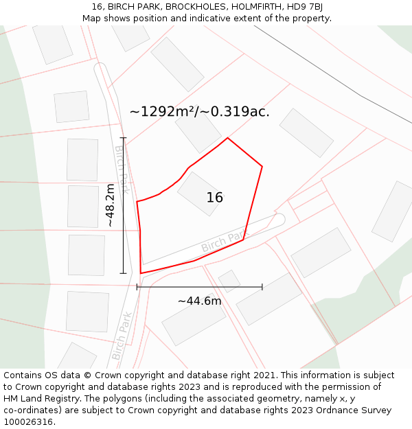 16, BIRCH PARK, BROCKHOLES, HOLMFIRTH, HD9 7BJ: Plot and title map