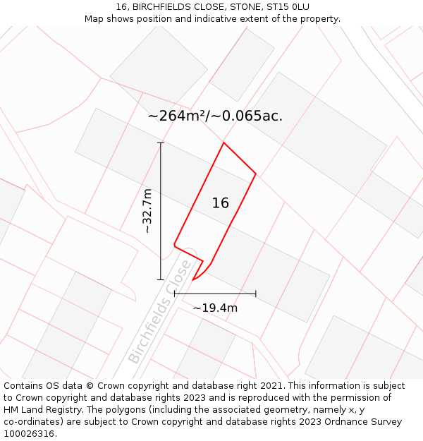 16, BIRCHFIELDS CLOSE, STONE, ST15 0LU: Plot and title map