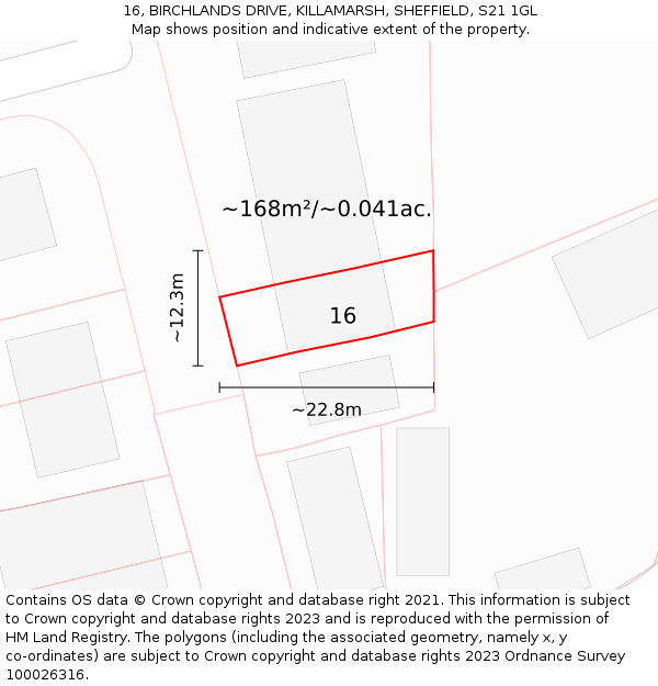 16, BIRCHLANDS DRIVE, KILLAMARSH, SHEFFIELD, S21 1GL: Plot and title map