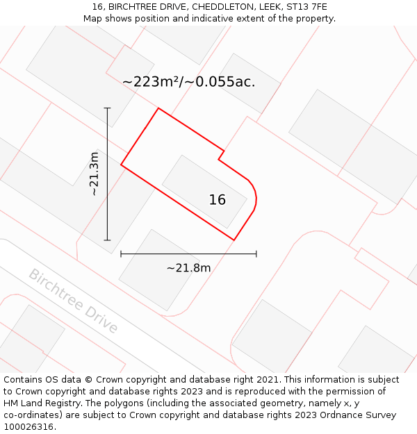 16, BIRCHTREE DRIVE, CHEDDLETON, LEEK, ST13 7FE: Plot and title map