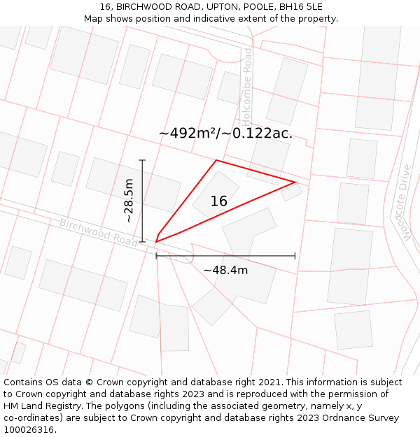 16, BIRCHWOOD ROAD, UPTON, POOLE, BH16 5LE: Plot and title map