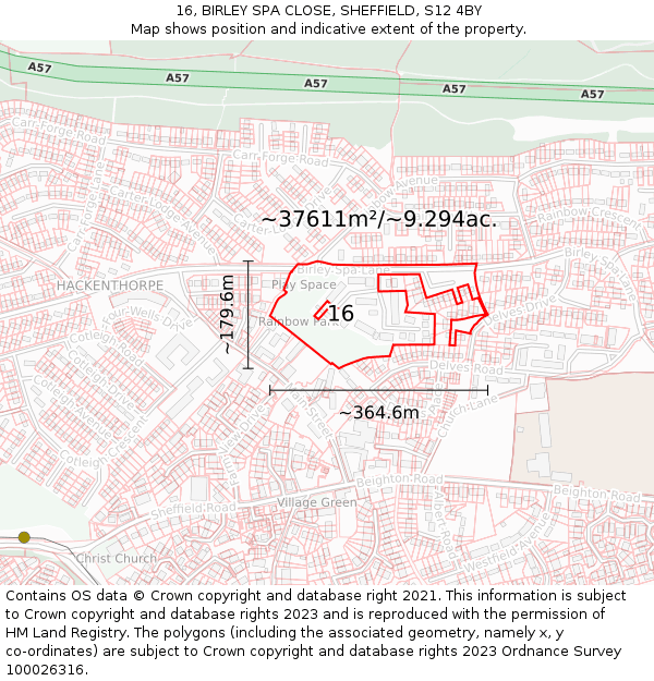 16, BIRLEY SPA CLOSE, SHEFFIELD, S12 4BY: Plot and title map