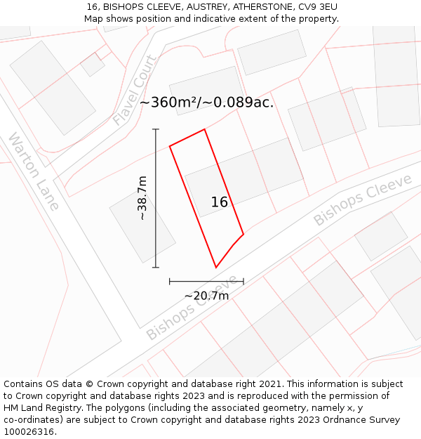 16, BISHOPS CLEEVE, AUSTREY, ATHERSTONE, CV9 3EU: Plot and title map