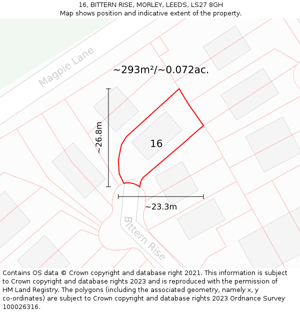16, BITTERN RISE, MORLEY, LEEDS, LS27 8GH: Plot and title map